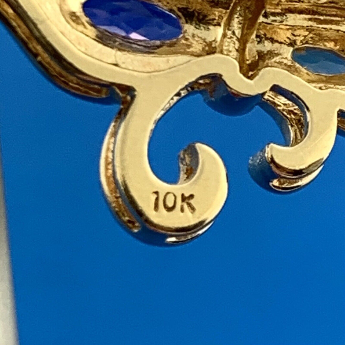 Designer 10K Yellow White Gold Amethyst Citrine Diamond Fleur De Lis Pendant