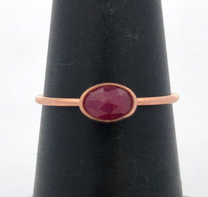 Modernist 14K Rose Gold Oval Ruby Solitaire Stackable Size 5.75 Ring