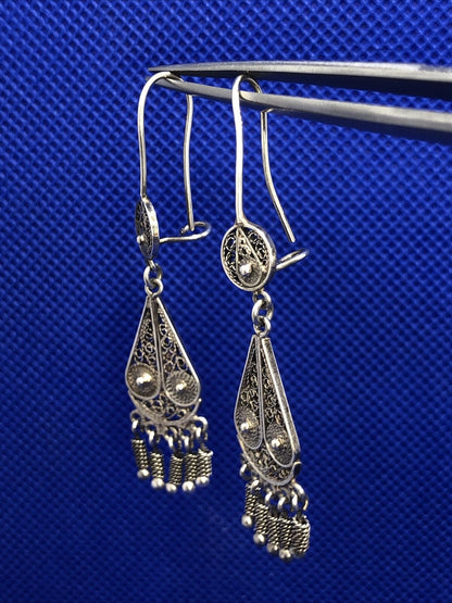 Beaded Filigree 925 Sterling Silver Dangle Drop Hook Earrings