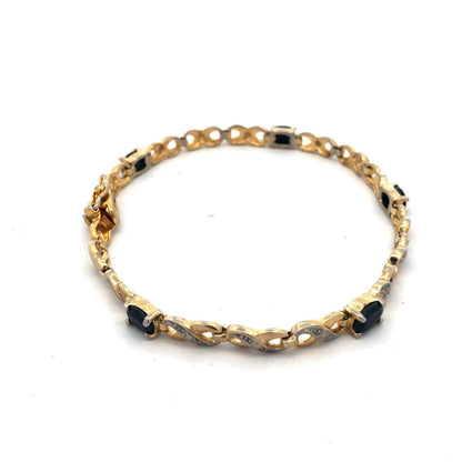 Designer RSE Sterling Silver Vermeil Sapphire Diamond Two Tone Tennis Bracelet