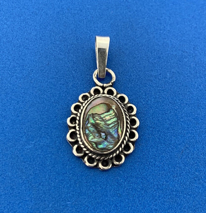 Vintage Taxco Mexico Artisan 925 Sterling Silver Abalone Doublet Oval Pendant