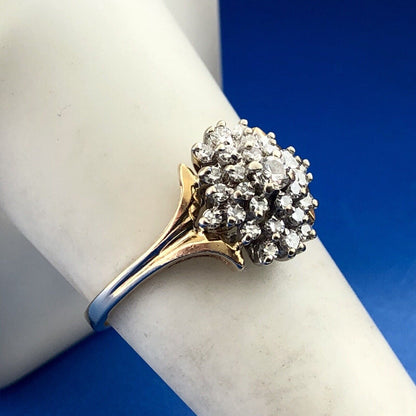 Tru Glo 14K Yellow Gold Diamond Waterfall Cluster Engagement Cocktail Ring