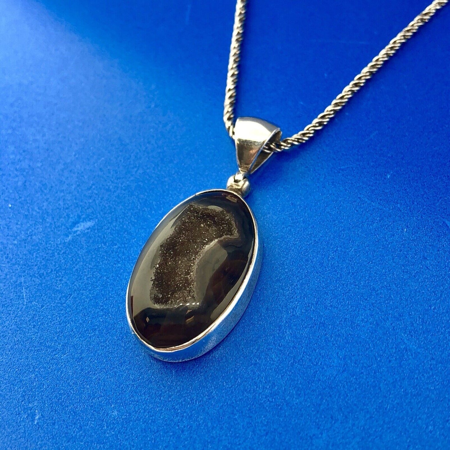 Starborn Creations Sterling Silver 925 Oval Window Drusy Druzy Pendant Necklace