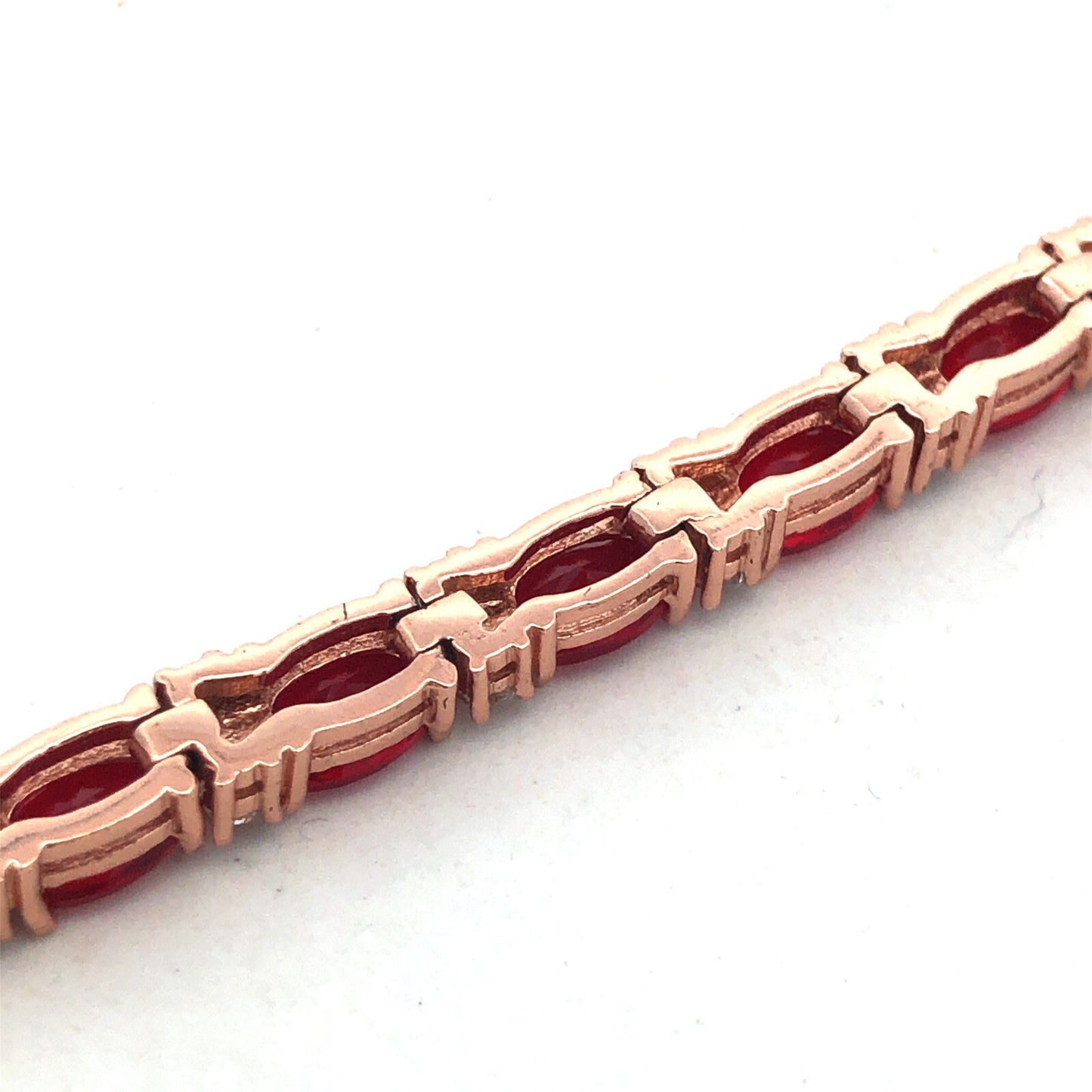 Designer SGJ Rose Tone Sterling Silver Red White Cubic Zirconia Tennis Bracelet