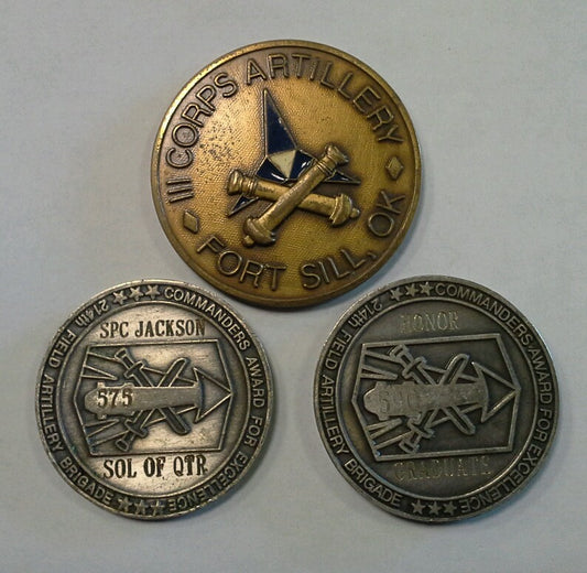 Three Fort Sill, Oklahoma Challenge Coins