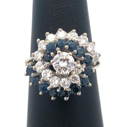 Designer 14K White Gold Diamond Solitaire W/Sapphire Diamond Accents Spiral Ring