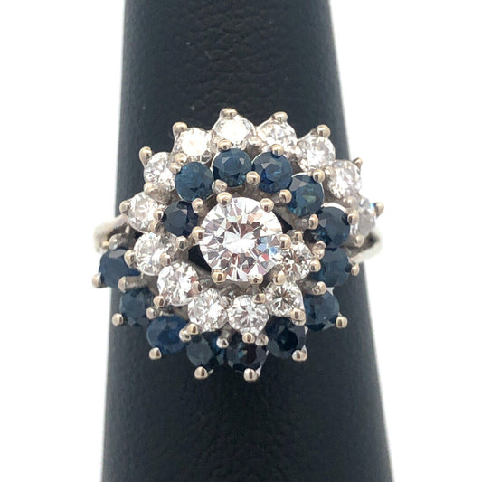 Designer 14K White Gold Diamond Solitaire W/Sapphire Diamond Accents Spiral Ring