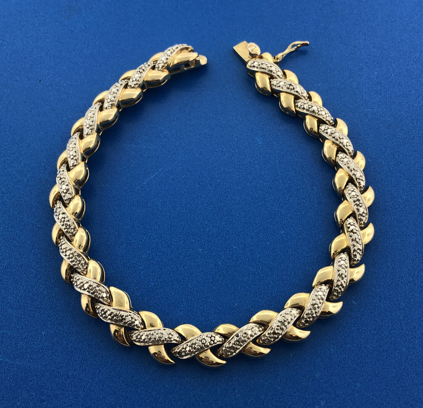 Designer 925 Sterling Silver Vermeil Two Tone Illusion X Tennis Bracelet