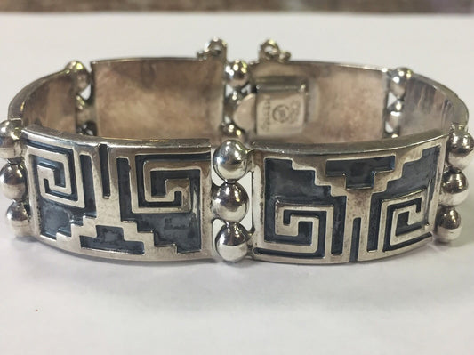 Sterling Silver JR Heavy Mexico 925 Aztec Design Beaded Bracelet