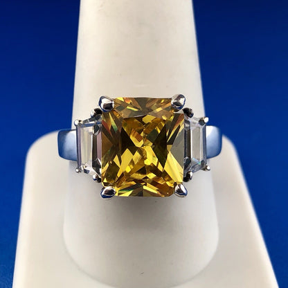 Dramatic Sterling Silver 925 Yellow White CZ Statement Fashion Cocktail Ring