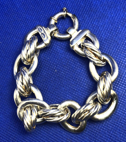 Designer Eursa Italy 925 Sterling Silver Oval Polished Ribbed Link Bracelet