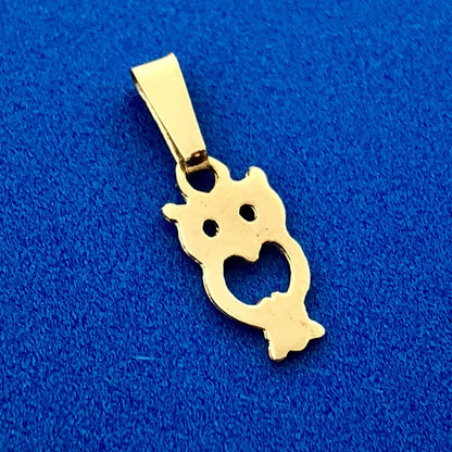Designer 14K Yellow Gold Textured Owl Heart Cut Out Charm Pendant