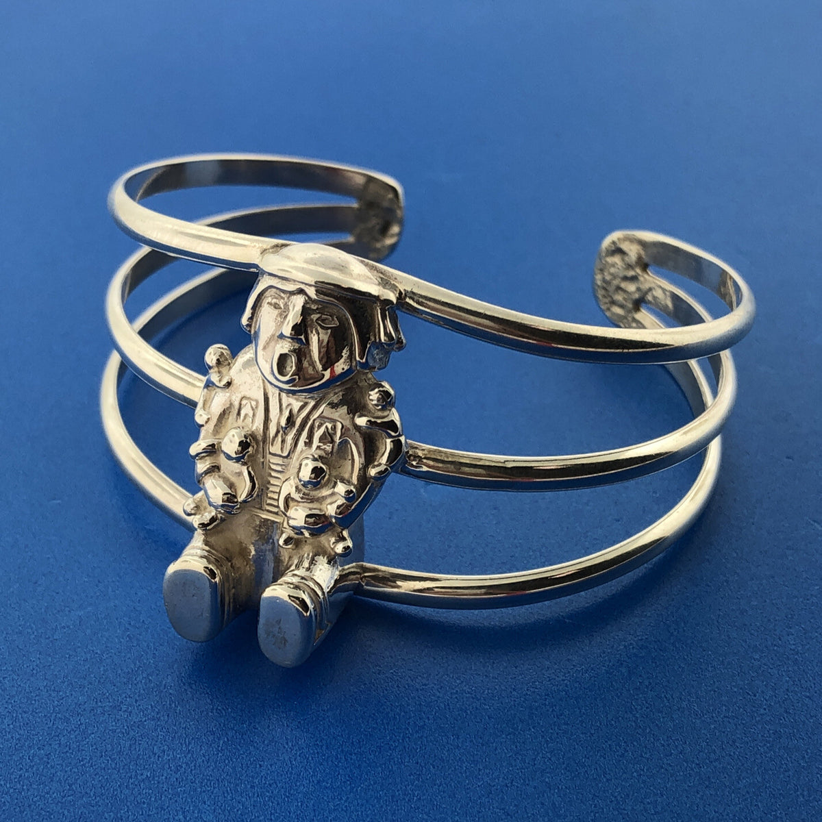Carol Felley Pueblo 925 Sterling Silver Storyteller Doll Statement Cuff Bracelet