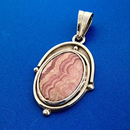Stunning Sterling Silver 925 Cabochon Pink Jasper Oval Dangle Pendant