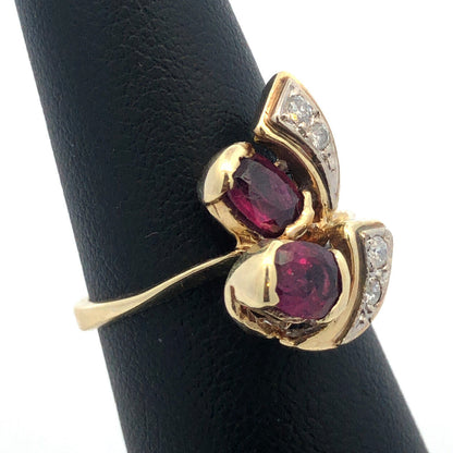 Estate 14K Yellow Gold Ruby Diamond  Accented July Anniversary Free Form Ring