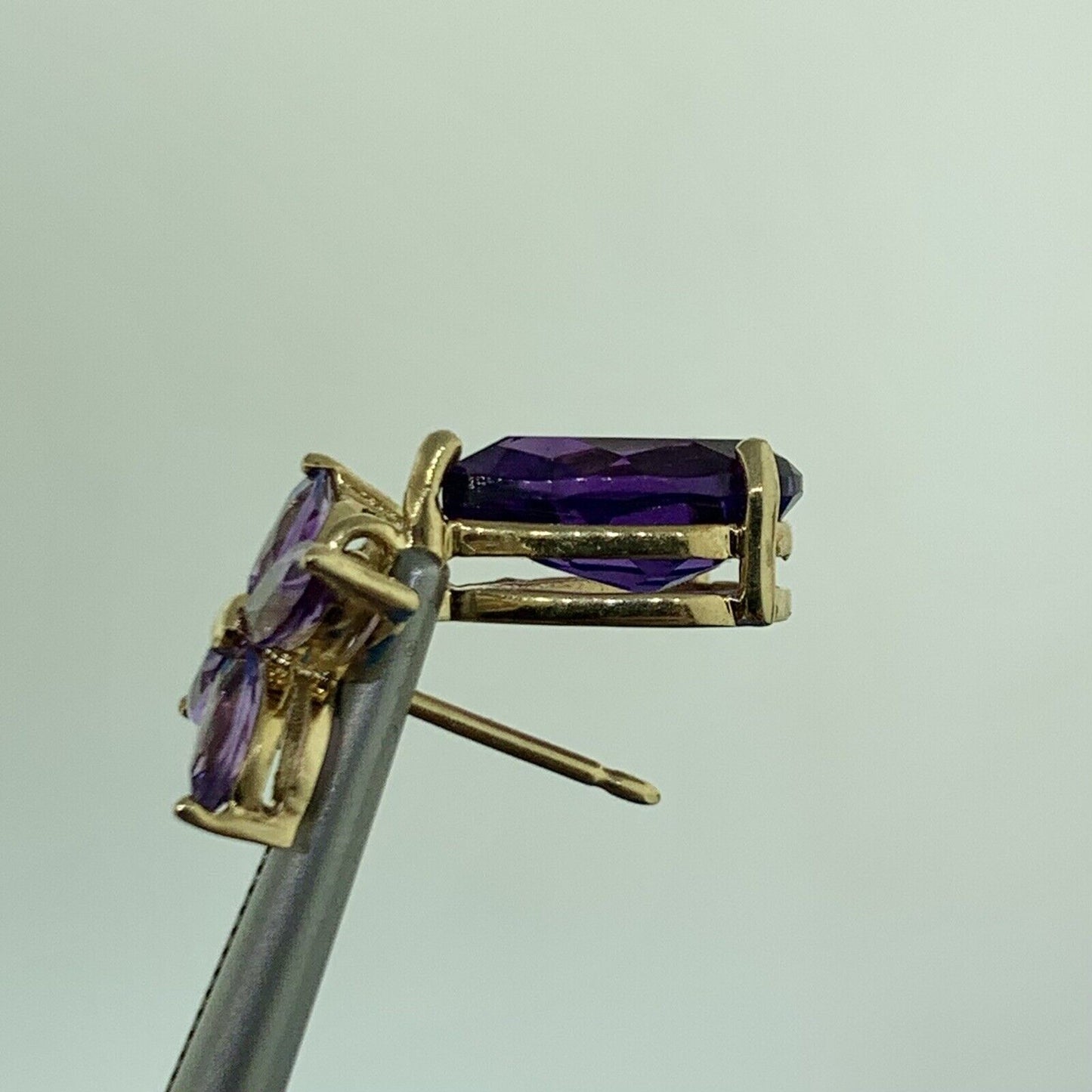 Designer Mexico 14K Yellow Gold Amethyst Dangle Drop Floral Flower Stud Earrings
