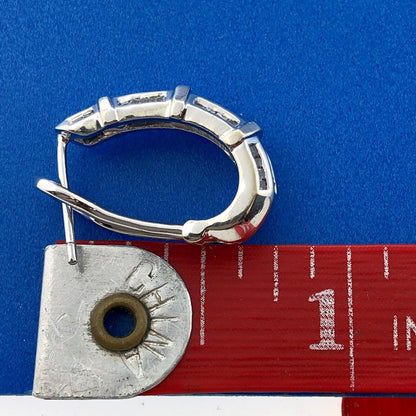 Stunning 14K White Gold Diamond J Hoop Omega Back Wedding Occasion Earrings