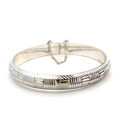 Vintage IBB 925 Sterling Silver Textured Round Hinged Bangle Bracelet