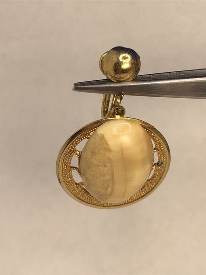 Vintage Western Germany Gold-Tone Faux Agate Pendant Earrings Set