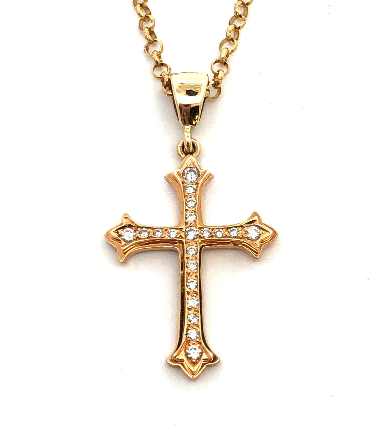 Designer KGJ 14K Yellow Gold Round Diamond Cross Pendant Chain Necklace