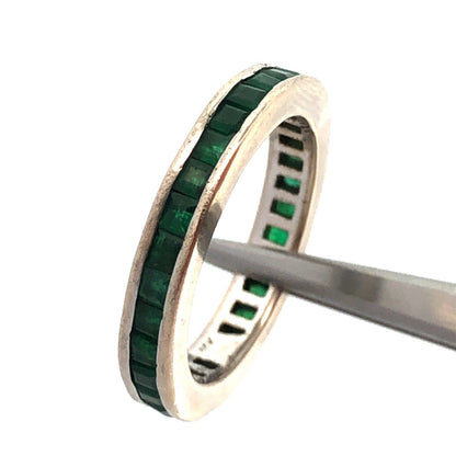 Designer 14K White Gold Princess Channel Set Emerald Eternity Band Ring