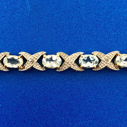 Designer DBJ Sterling Silver 925 Vermeil Blue Topaz Diamond X O Tennis Bracelet