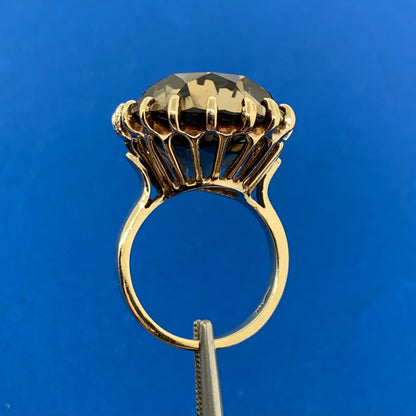 10K Yellow Gold Oval Smoky Quartz Statement Cocktail Ring