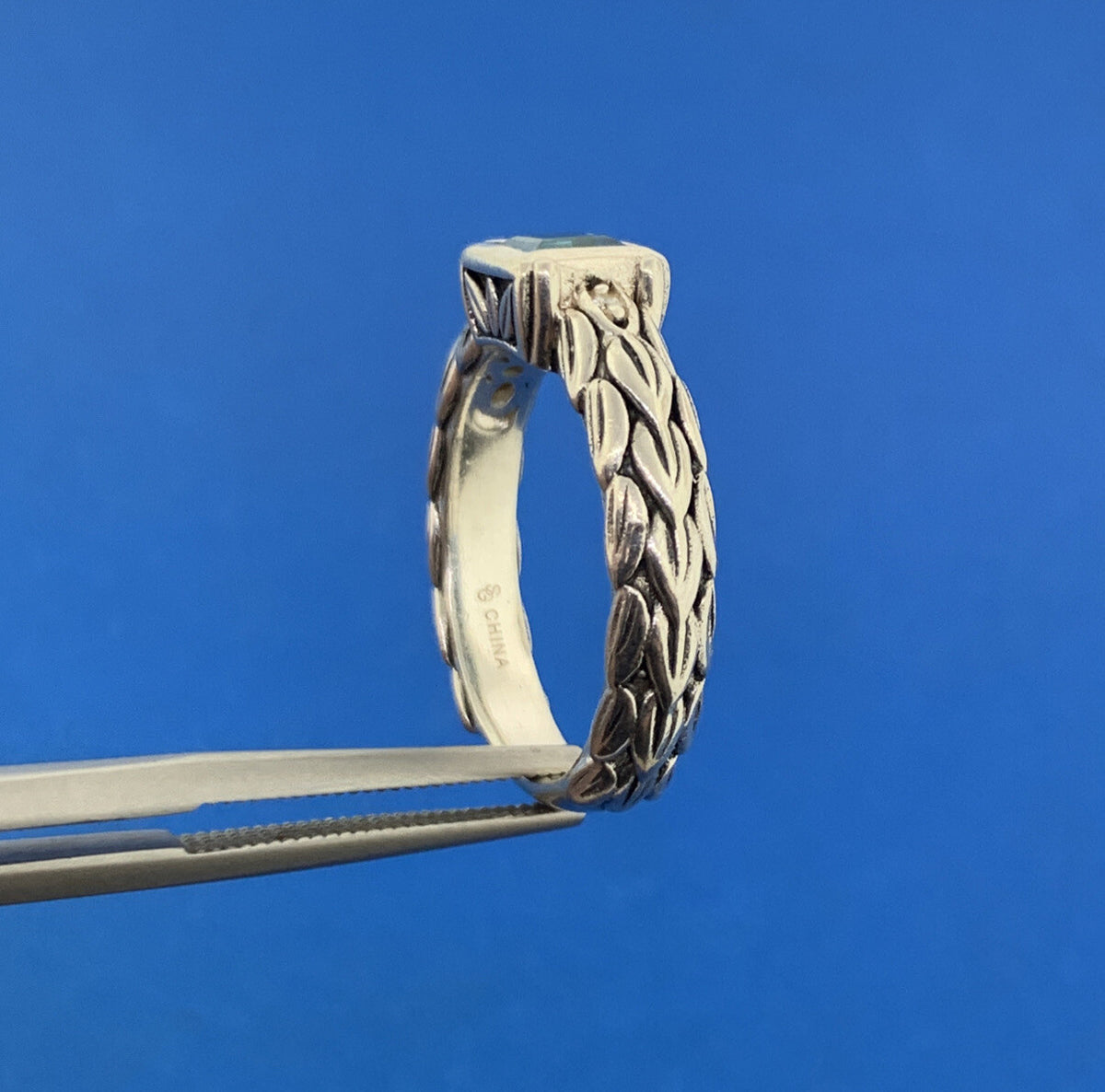 Designer SG Sterling Silver 925 Blue Topaz CZ Stackable Band Ring
