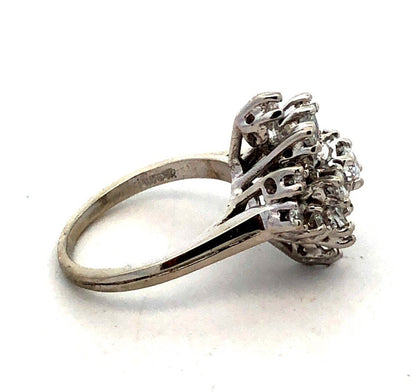 Designer 14K White Gold Round Pear Diamond Oval Cluster Engagement Ring
