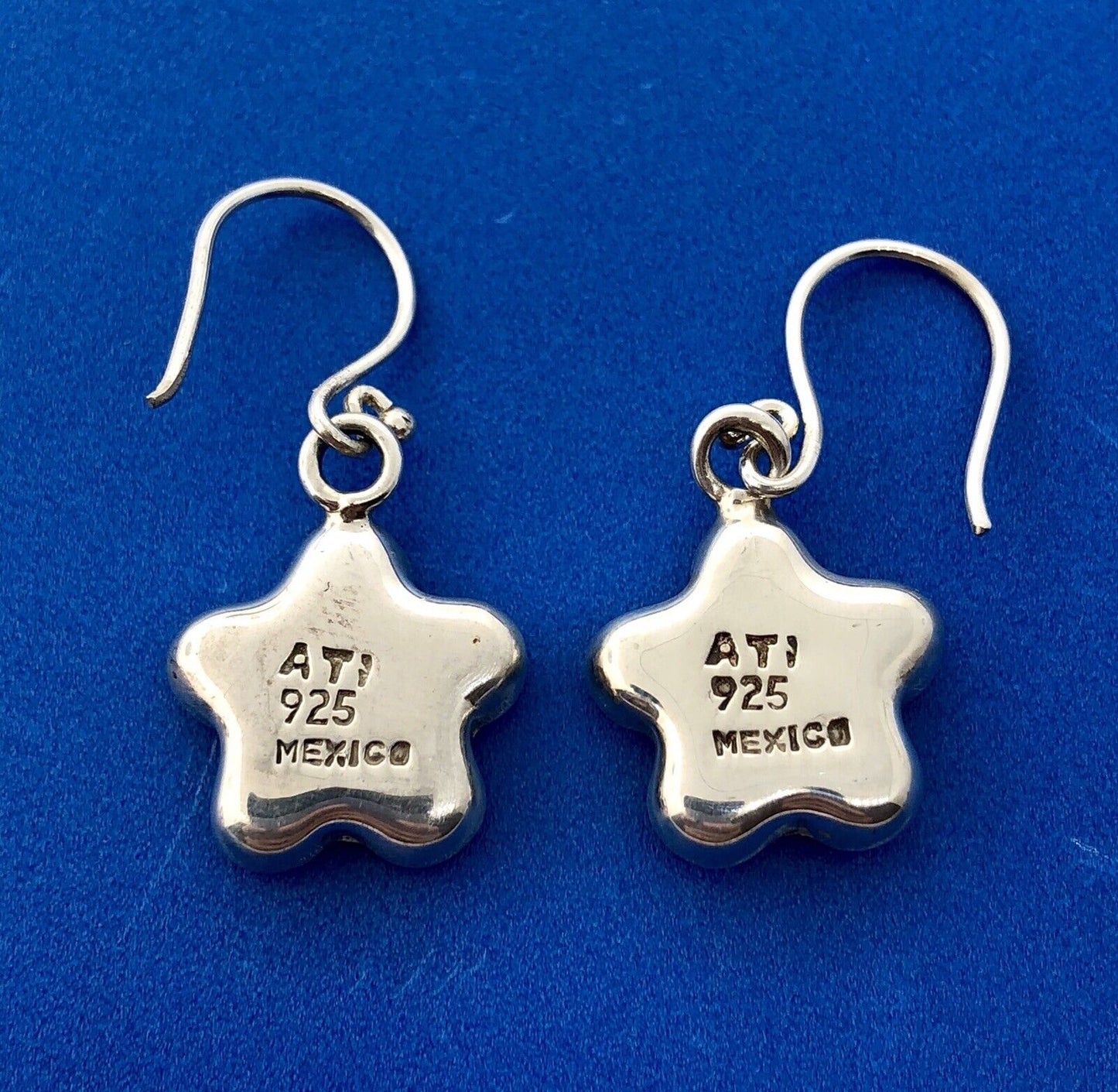 Designer ATI Mexico Sterling Silver 925 Amber Fossil Floral Drop Earrings