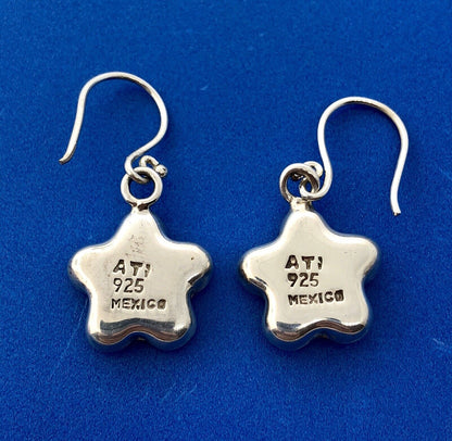 Designer ATI Mexico Sterling Silver 925 Amber Fossil Floral Drop Earrings