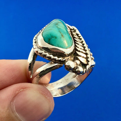 Vintage Native American DB Sterling Silver 925 Turquoise Feather Chunky Ring