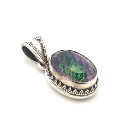Vintage 925 Sterling Silver Oval Mystic Topaz Statement Pendant
