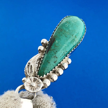 Navajo Designer D.D. Baca Sterling Silver Turquoise Teardrop Floral Pendant