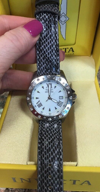 Invicta Women's Angel Quartz 100m Stainless Steel Watch Model 18350 Grey Leather
