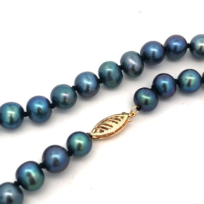 Designer FIC 14k Yellow Gold 18.75" Iridescent Black 7mm Pearl Necklace