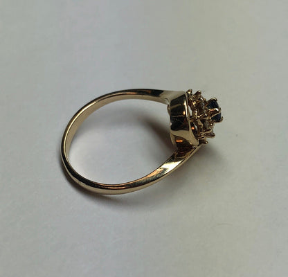 Designer 14K Yellow Gold Diamond Sapphire Free Form Flower Cocktail Ring