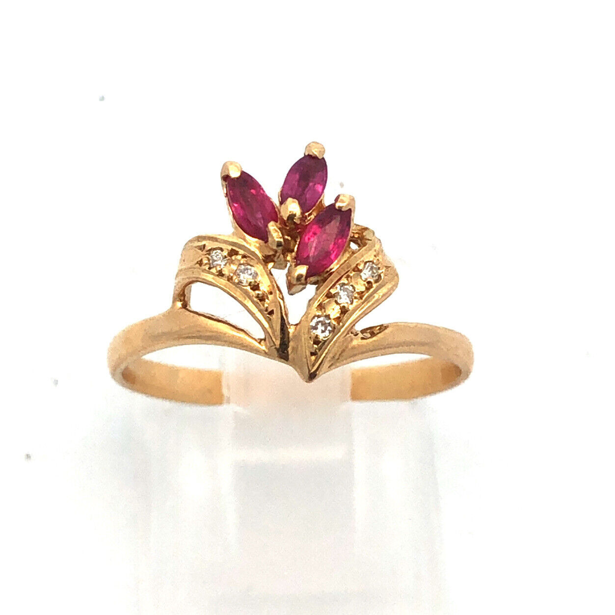 14K Yellow Gold Ruby Diamond Flower Cluster Anniversary Birthstone Cocktail Ring
