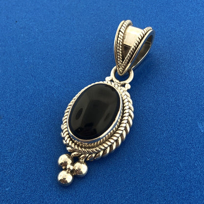 BA Suarti 925 Sterling Silver Oval Black Onyx Balinese Style Statement Pendant