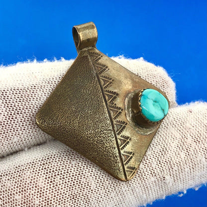Designer Bah Hayes Silver Plated Native American Chunky Turquoise Pendant
