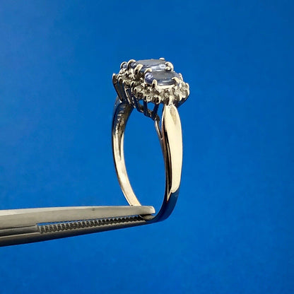 Gorgeous 10k White Gold Oval Cut Triple Tanzanite Diamond Accent Ring Size 7