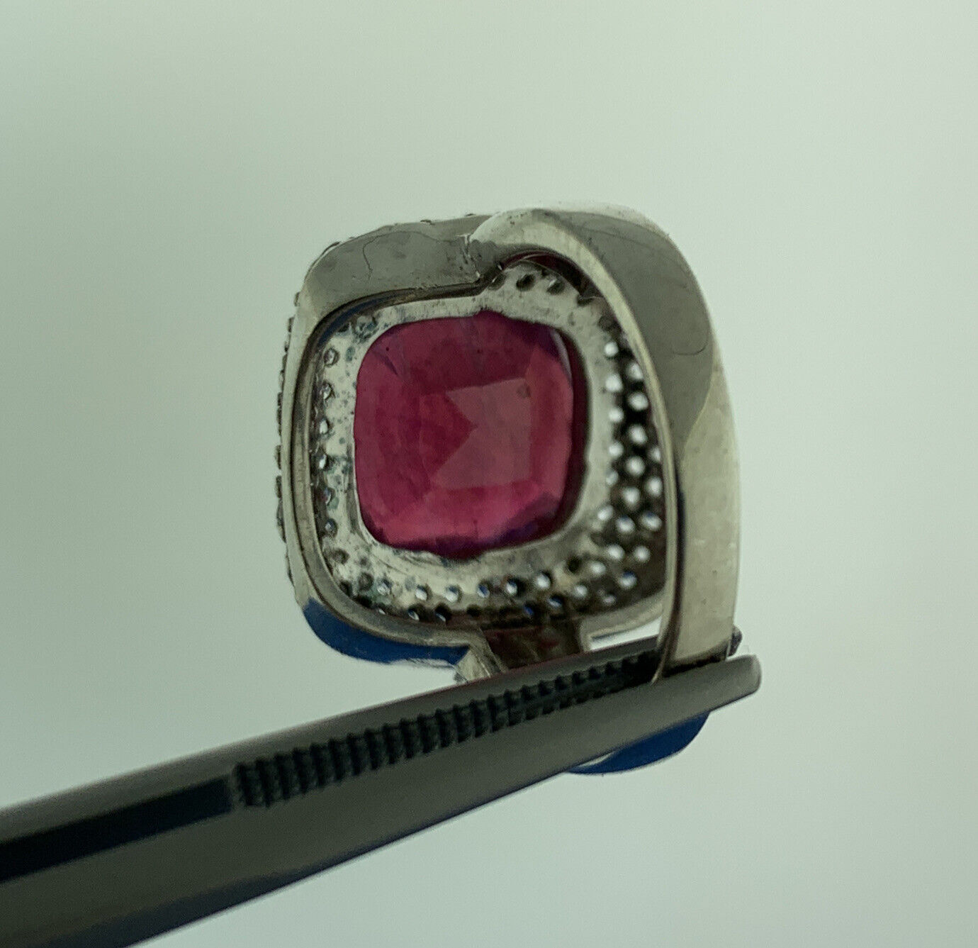 Vintage 925 Sterling Silver Ruby Solitaire Diamond Accented Cocktail Ring