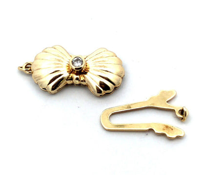 Designer BL 14K Yellow Gold Round Diamond Bow Shape Pearl Necklace Clasp