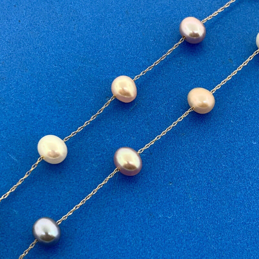 EFFY 14K Yellow Gold Multicolored Pearl Station Necklace New With Tags