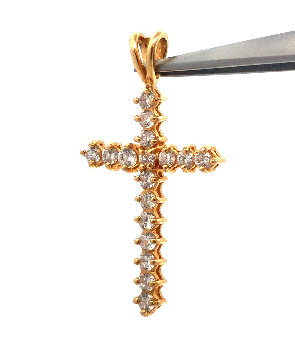 Designer 925 Sterling Silver Vermeil Cubic Zirconia CZ Cluster Cross Pendant