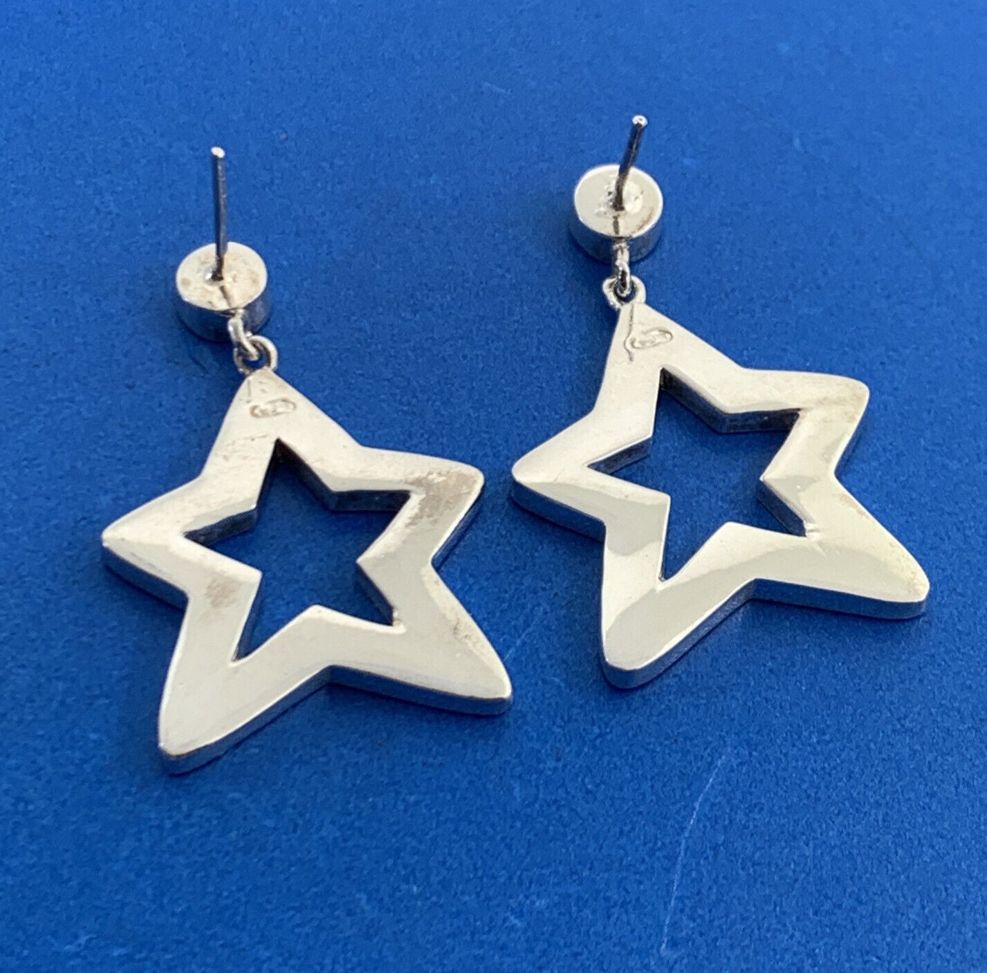 Designer Sterling Silver Mother Of Pearl Inlay Pink Enamel Star Dangle Earrings