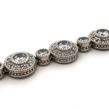 Designer R 925 Sterling Silver Round Cubic Zirconia CZ Retro Tennis Bracelet