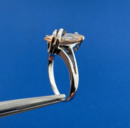Designer FAS 925 Sterling Silver Brilliant Marquise Orange Cubic Zirconia Ring