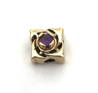 Designer DDH 10K Yellow Gold Round Amethyst Floral Slide Bracelet Charm