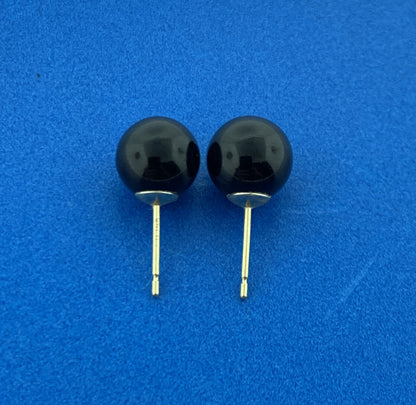 Gorgeous 14k Yellow Gold Black Onyx Sphere Friction Back Stud Earrings